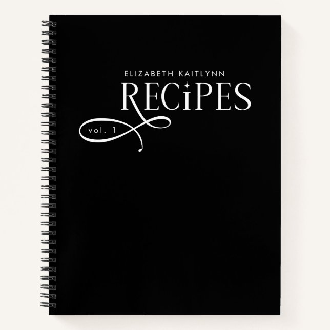 Modern Elegant Personalized Black White Recipes Notizbuch (Vorderseite)