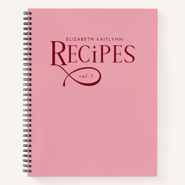 Modern Elegant Personalized Burgundy Pink Recipes Notizbuch (Vorderseite)