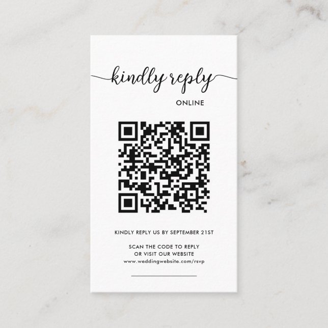 Modern Elegant Photo Online QR Code RSVP  Visitenkarte (Vorderseite)