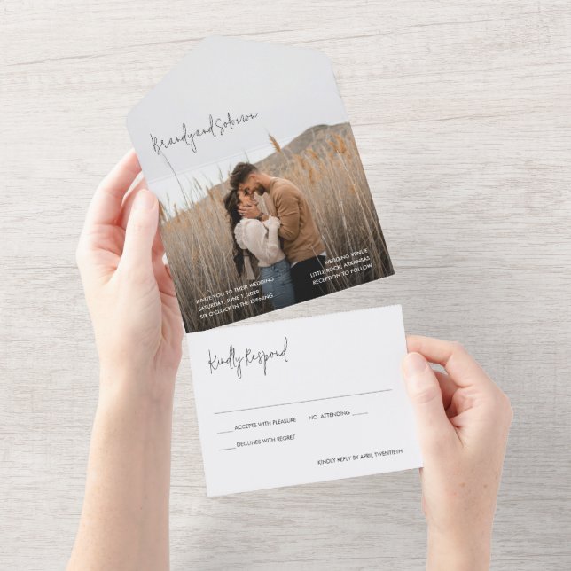 Modern Elegant Photo Wedding All In One Einladung (Abreißen)