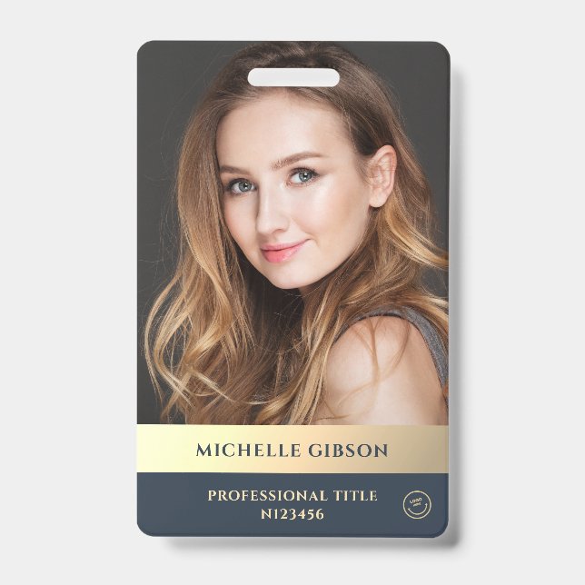 Modern Elegant Professional Luxury Blue Gold Ausweis (Vorderseite)