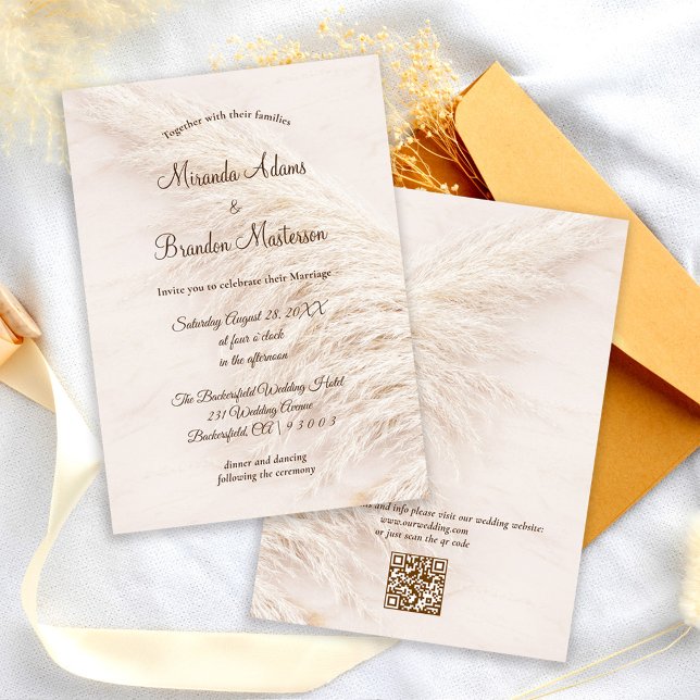 Modern Elegant QR Code Pampas Grass Boho Wedding Einladung (Von Creator hochgeladen)