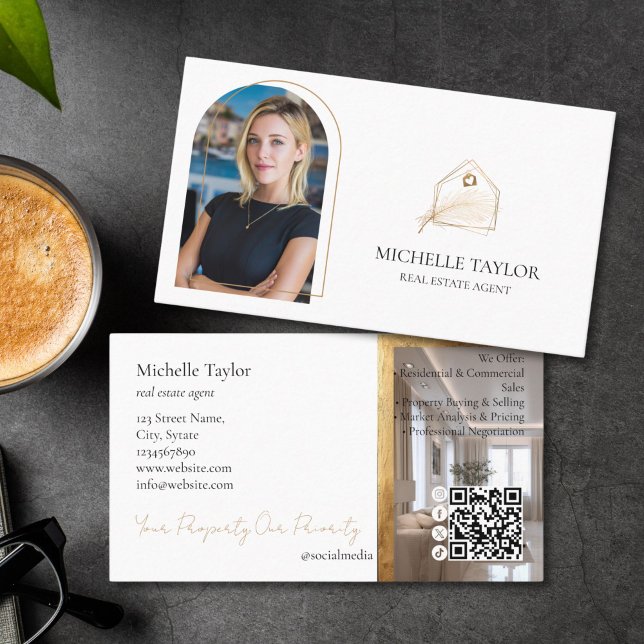 Modern Elegant Real Estate Realtor Photo Gold Visitenkarte (modern elegant gold foil real estate logo )