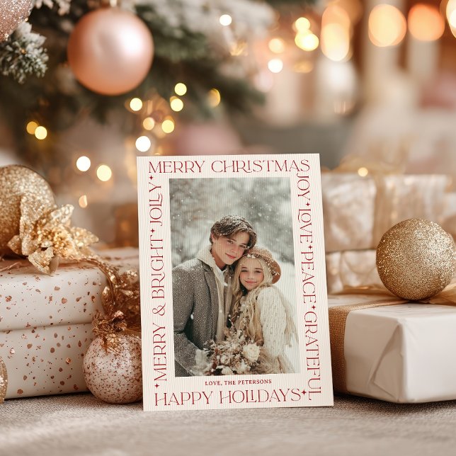 Modern Elegant Red Christmas Words Photo Einladung (Modern Elegant Red Christmas Words Photo Invitation)