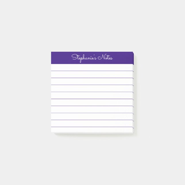 Modern Elegant Royal Purple Personalized Lined Post-it Klebezettel (Vorderseite)
