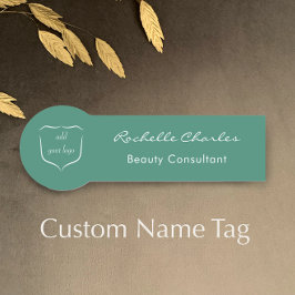 Modern Elegant Sage Green Add Logo Beauty Employee Namensschild
