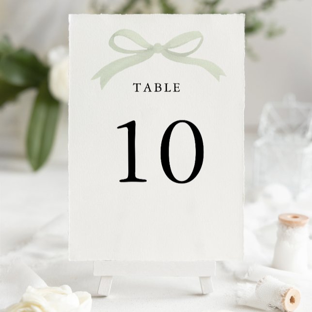 Modern Elegant Sage Green Bow Wedding Tischnummer (Von Creator hochgeladen)