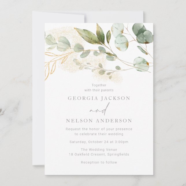 Modern Elegant Sage Green Leaves Wedding Einladung (Vorderseite)