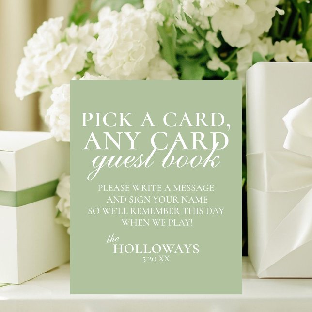Modern Elegant Sage Green Playing Card Guest Book Sockelschild (Modern Elegant Sage Green Playing Card Guest Book Pedestal Sign)