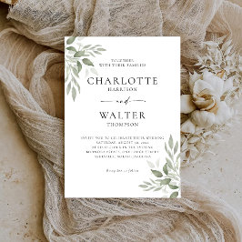 Modern Elegant Sage Leaves Wedding Invitation Save The Date