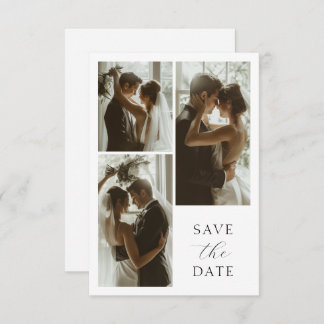 Modern Elegant Script 3 Photo Minimalist Wedding Save The Date