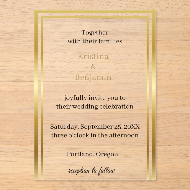 Modern Elegant Script  gold wedding  Acryleinladungen (Vorderseite)