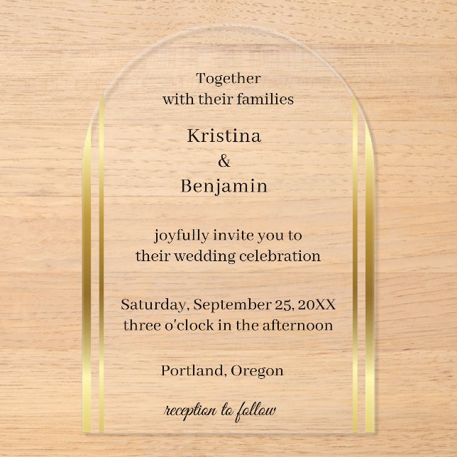 Modern Elegant Script  gold wedding  Acryleinladungen (Vorderseite)