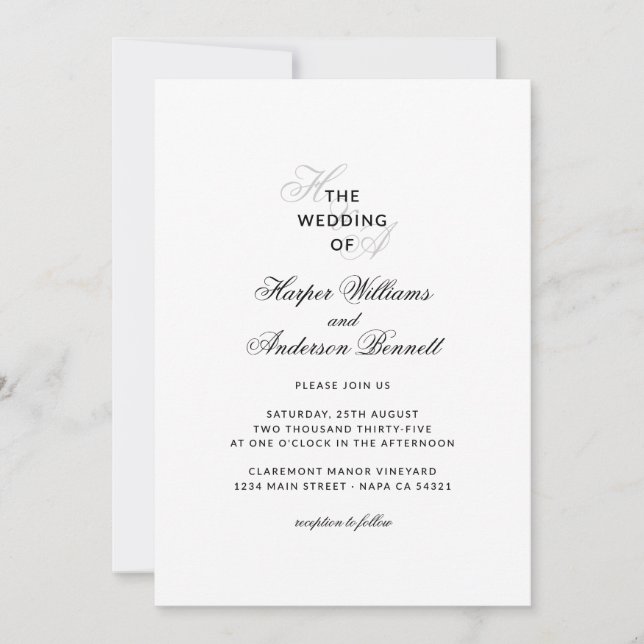 Modern Elegant Script Monogram Wedding  Einladung (Vorderseite)