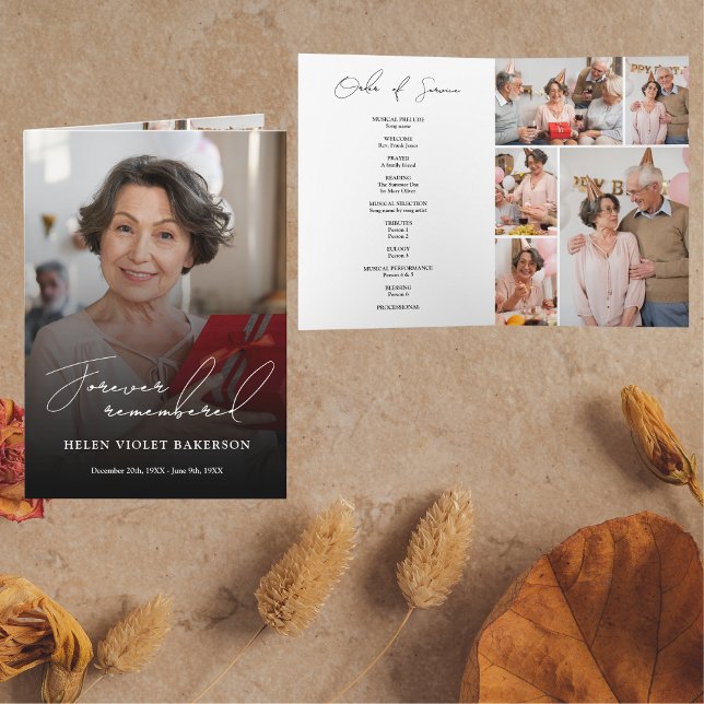 Modern Elegant Script Photo Folded Funeral Program Programm (Von Creator hochgeladen)