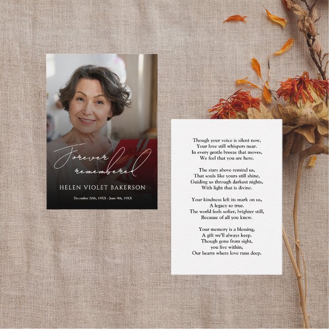 Modern Elegant Script Photo Funeral Welcome Sign Visitenkarte (Von Creator hochgeladen)