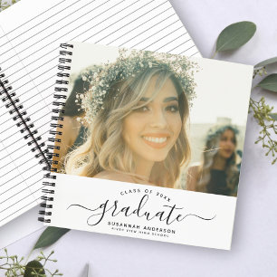 Modern Elegant Script Photo Graduation Guest Notizbuch