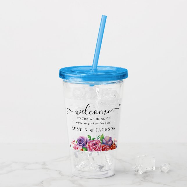 Modern Elegant Script Wedding Welcome Acryltrinkbecher (Rückseite Ice)