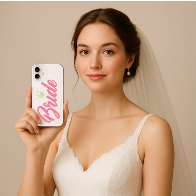 Modern Elegant Simple Bride Glittery Pink Diamond iPhone 16 Hülle (Modern simple wedding bride iphone case)
