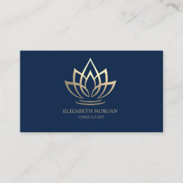 Modern Elegant Simple Gold Lotus Navy Blue Visitenkarte