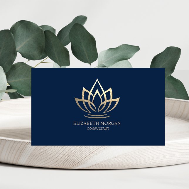Modern Elegant Simple Gold Lotus Navy Blue Visitenkarte (Von Creator hochgeladen)