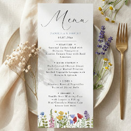 Modern Elegant Spring Summer Wildflower Wedding Menükarte