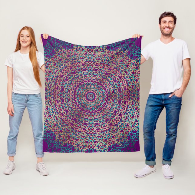 Modern & elegant Stilvoll Mandala Boho Dark Lila Fleecedecke (Beispiel)