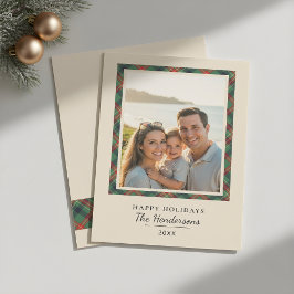Modern Elegant Tartan Photo Frame Family Christmas Feiertagskarte