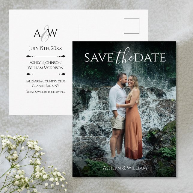 Modern Elegant Typography Photo Save the Date  Postkarte (Von Creator hochgeladen)