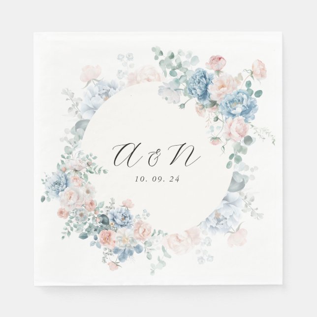 Modern Elegant Watercolor Floral Monogram Wedding Serviette (Vorderseite)