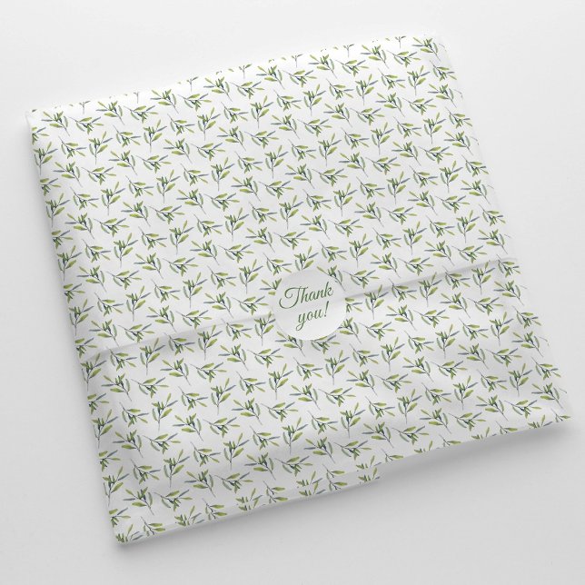 Modern Elegant Watercolor Greenery Seidenpapier (Modern, elegant greenery tissue paper with watercolor leaves and branches.)
