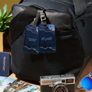 Modern Elegant Watercolor Marble Geode Blue Gold Gepäckanhänger