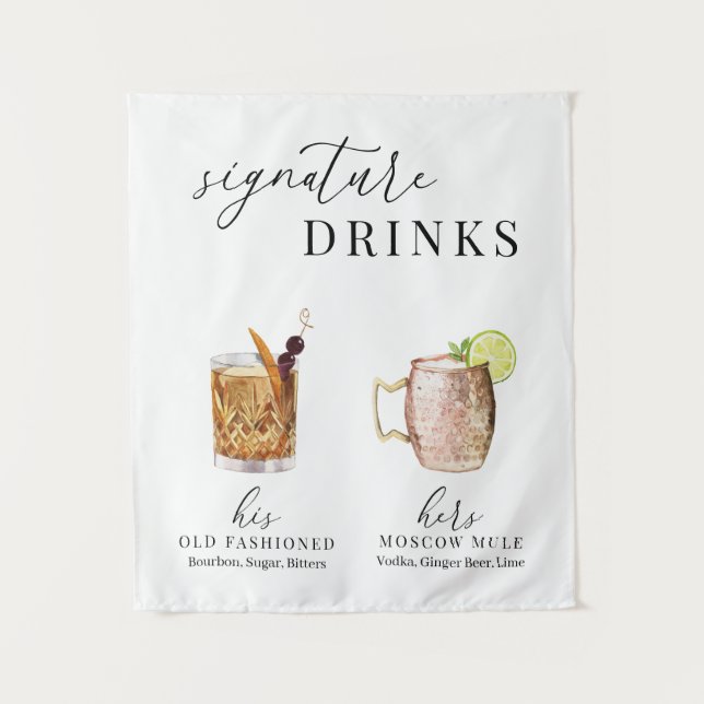 Modern Elegant Watercolor Signature Drinks Sign Wandteppich (Vorderseite)