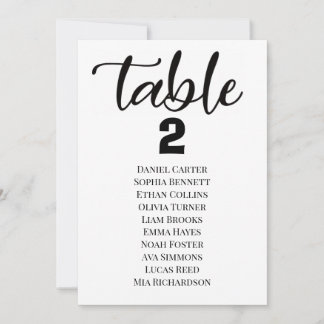 Modern Elegant Wedding Table Numbers Seating Chart Einladung