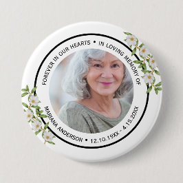 Modern Elegant White Floral Forever in our Hearts Button