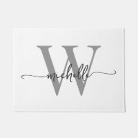 Modern Elegant White Gray Monogram Name Script