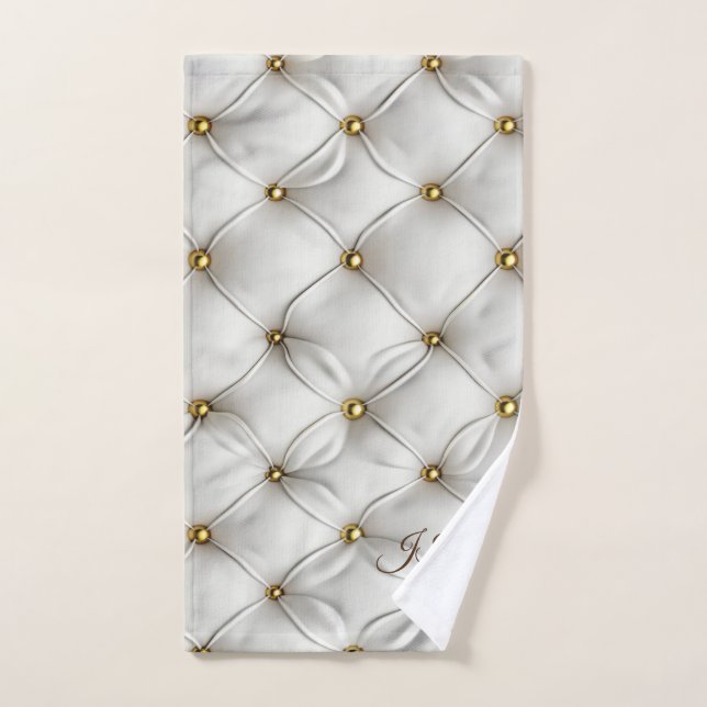 Modern Elegant White Leather Tufted Gold Badhandtuch Set (Handtuch)