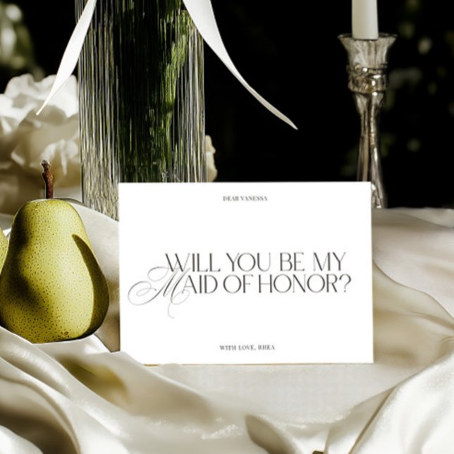 Modern Elegant White Maid of Honor Proposal Card Einladung (Modern Elegant White Maid of Honor Proposal Card)