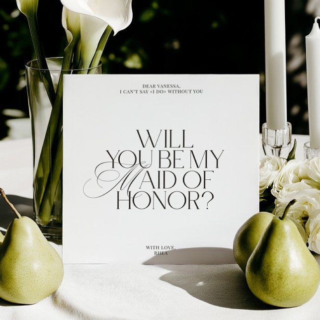 Modern Elegant White Maid of Honor Proposal Card Einladung (Modern Elegant White Maid of Honor Proposal Card)