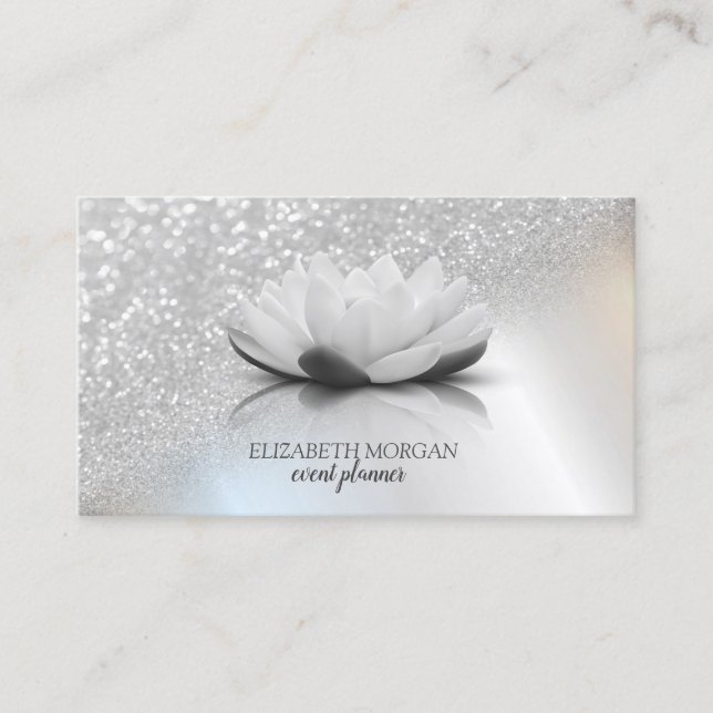 Modern Elegante Berufliche Silver Bokeh Lotus Visitenkarte (Vorderseite)