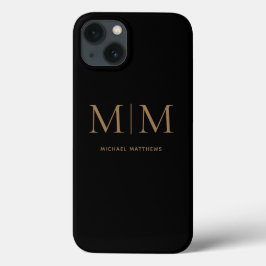 Modern elegante Black Gold Monogram Initials Name Case-Mate iPhone Hülle