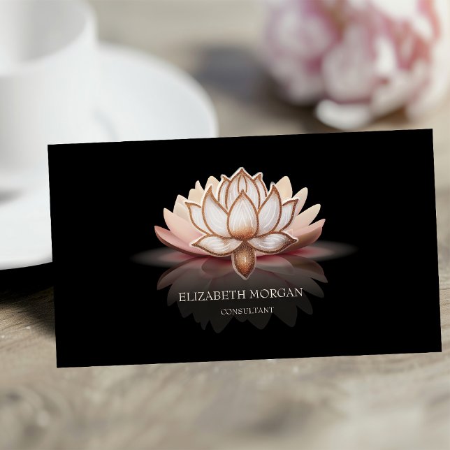 Modern Elegante Brown Lotus Black Visitenkarte (Von Creator hochgeladen)