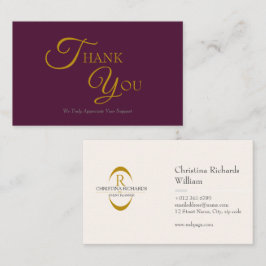 Modern Elegante Burgund und Gold Dankeschön Card Visitenkarte