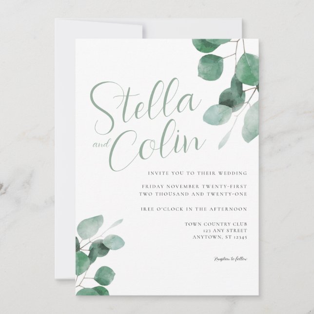 Modern Elegante Eucalyptus Sage Green Wedding Invi Einladung (Vorderseite)