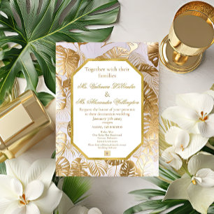 Modern Elegante Gilded Gold Monstera Folieneinladung