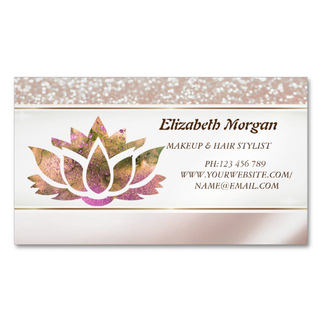 Modern Elegante Lotus Glitzer Magnetische Visitenkarte (Vorderseite)