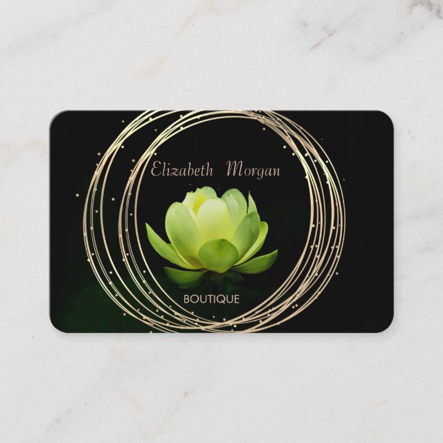 Modern Elegante Stilvolle Gold Circles Green Lotus Visitenkarte (Vorderseite)
