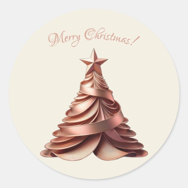 Modern Elegante Weihnachtsbaum-Rose Gold Runder Aufkleber (Vorderseite)