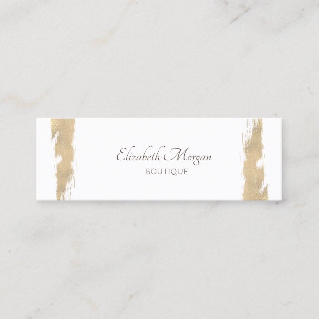 Modern Elegante White Gold Pinselstriche Mini Visitenkarte (Vorderseite)