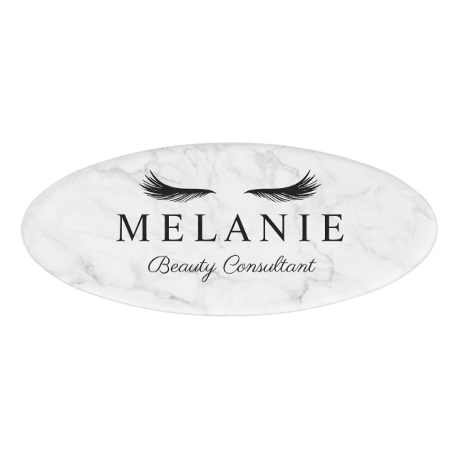 Modern Eleganter Black Eyelash-Marmor-Kosmetologe Namenschild (Vorderseite)